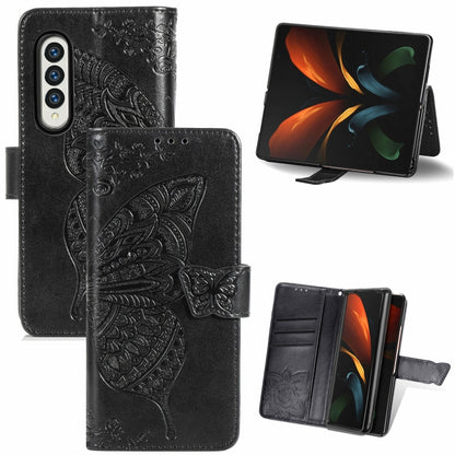 For Samsung Galaxy Z Fold3 5G Butterfly Love Flowers Embossed Horizontal Flip Leather Case with Holder & Card Slots & Wallet & Lanyard(Black) by buy2fix