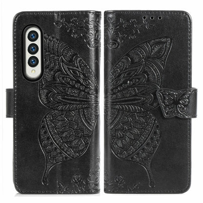 For Samsung Galaxy Z Fold3 5G Butterfly Love Flowers Embossed Horizontal Flip Leather Case with Holder & Card Slots & Wallet & Lanyard(Black) by buy2fix