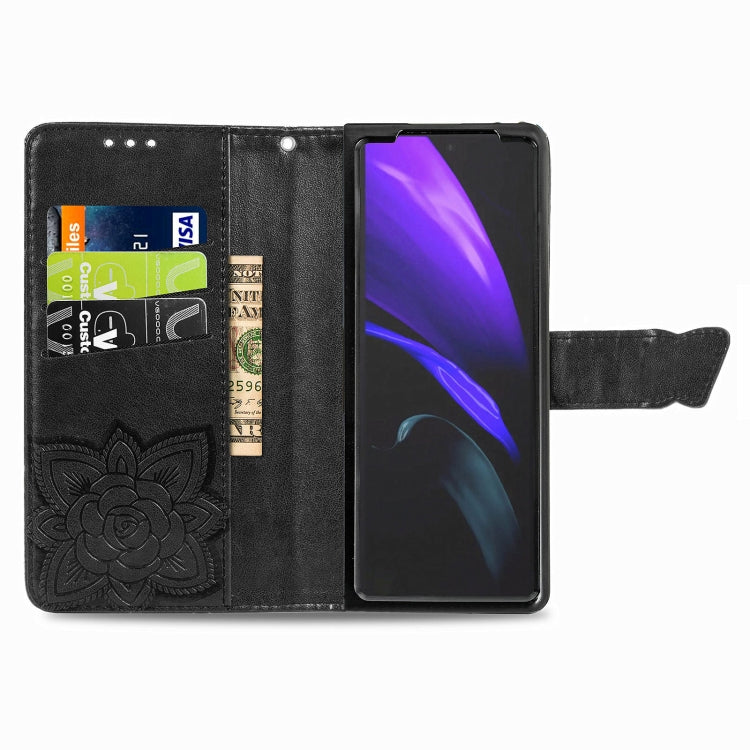 For Samsung Galaxy Z Fold3 5G Butterfly Love Flowers Embossed Horizontal Flip Leather Case with Holder & Card Slots & Wallet & Lanyard(Black) by buy2fix