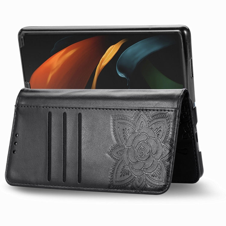 For Samsung Galaxy Z Fold3 5G Butterfly Love Flowers Embossed Horizontal Flip Leather Case with Holder & Card Slots & Wallet & Lanyard(Black) by buy2fix