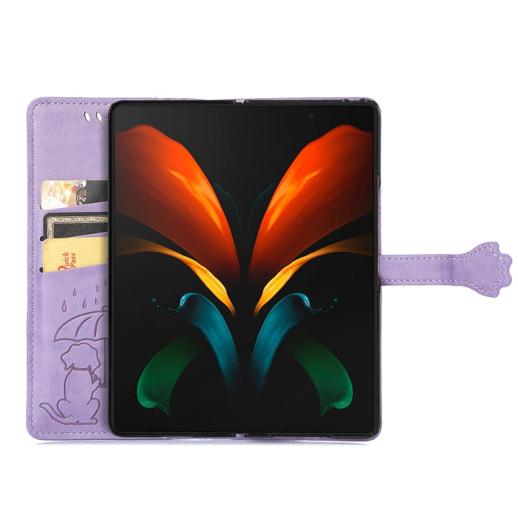 For Samsung Galaxy Z Fold3 5G Lovely Cat and Dog Embossing Pattern Horizontal Flip Leather Case , with Holder & Card Slots & Wallet(Purple) by buy2fix