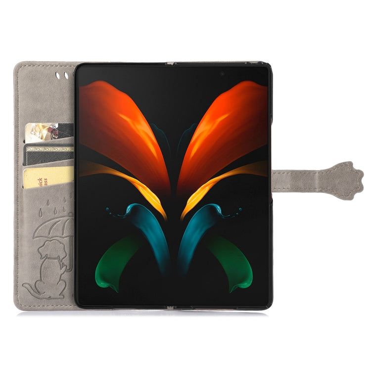 For Samsung Galaxy Z Fold3 5G Lovely Cat and Dog Embossing Pattern Horizontal Flip Leather Case , with Holder & Card Slots & Wallet(Grey) by buy2fix