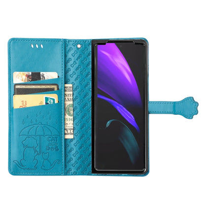 For Samsung Galaxy Z Fold3 5G Lovely Cat and Dog Embossing Pattern Horizontal Flip Leather Case , with Holder & Card Slots & Wallet(Blue) by buy2fix