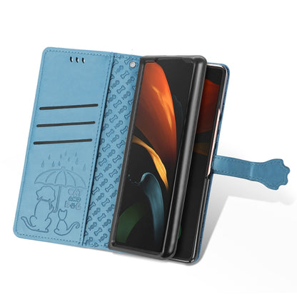 For Samsung Galaxy Z Fold3 5G Lovely Cat and Dog Embossing Pattern Horizontal Flip Leather Case , with Holder & Card Slots & Wallet(Blue) by buy2fix