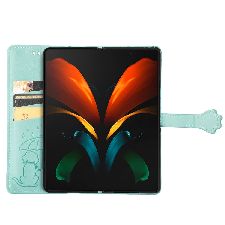 For Samsung Galaxy Z Fold3 5G Lovely Cat and Dog Embossing Pattern Horizontal Flip Leather Case , with Holder & Card Slots & Wallet(Green) by buy2fix