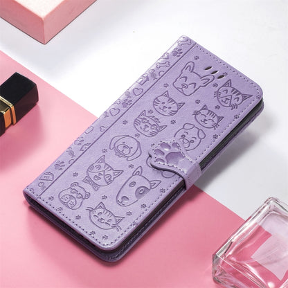 For Motorola Edge 20 Pro Lovely Cat and Dog Embossing Pattern Horizontal Flip Leather Case , with Holder & Card Slots & Wallet & Cartoon Clasp & Lanyard(Purple) - Motorola Cases by buy2fix | Online Shopping UK | buy2fix