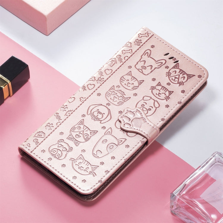 For Motorola Edge 20 Pro Lovely Cat and Dog Embossing Pattern Horizontal Flip Leather Case , with Holder & Card Slots & Wallet & Cartoon Clasp & Lanyard(Rose Gold) - Motorola Cases by buy2fix | Online Shopping UK | buy2fix