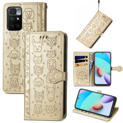 For Xiaomi Redmi 10 Lovely Cat and Dog Embossing Pattern Horizontal Flip Leather Case , with Holder & Card Slots & Wallet & Cartoon Clasp & Lanyard(Gold) - Xiaomi Cases by buy2fix | Online Shopping UK | buy2fix