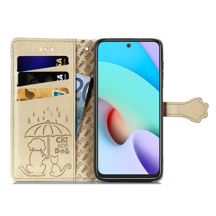 For Xiaomi Redmi 10 Lovely Cat and Dog Embossing Pattern Horizontal Flip Leather Case , with Holder & Card Slots & Wallet & Cartoon Clasp & Lanyard(Gold) - Xiaomi Cases by buy2fix | Online Shopping UK | buy2fix