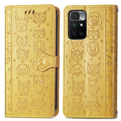 For Xiaomi Redmi 10 Lovely Cat and Dog Embossing Pattern Horizontal Flip Leather Case , with Holder & Card Slots & Wallet & Cartoon Clasp & Lanyard(Yellow) - Xiaomi Cases by buy2fix | Online Shopping UK | buy2fix