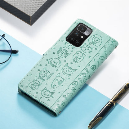 For Xiaomi Redmi 10 Lovely Cat and Dog Embossing Pattern Horizontal Flip Leather Case , with Holder & Card Slots & Wallet & Cartoon Clasp & Lanyard(Green) - Xiaomi Cases by buy2fix | Online Shopping UK | buy2fix