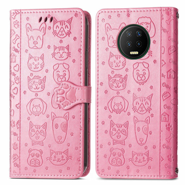 For Infinix Note 7 Lovely Cat and Dog Embossing Pattern Horizontal Flip Leather Case , with Holder & Card Slots & Wallet & Cartoon Clasp & Lanyard(Pink) - Infinix Cases by buy2fix | Online Shopping UK | buy2fix
