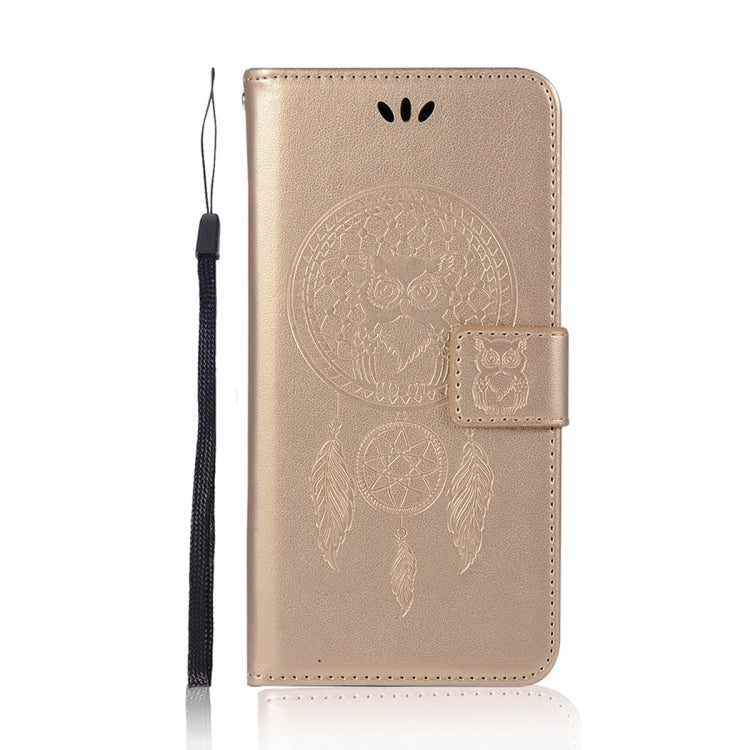 For iPhone 13 Wind Chime Owl Embossing Pattern Horizontal Flip Leather Case with Holder & Card Slots & Wallet(Gold) - iPhone 13 Cases by buy2fix | Online Shopping UK | buy2fix