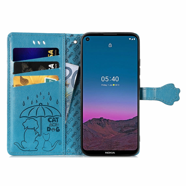 For Nokia 5.4 Lovely Cat and Dog Embossing Pattern Horizontal Flip Leather Case , with Holder & Card Slots & Wallet & Cartoon Clasp & Lanyard(Blue) - Nokia Cases by buy2fix | Online Shopping UK | buy2fix