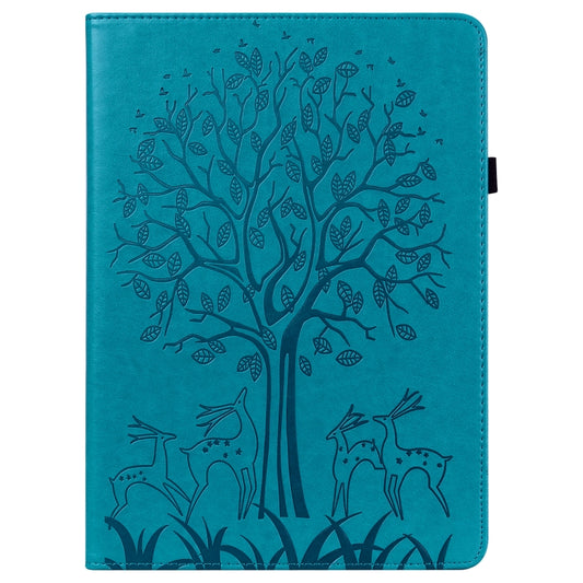 For iPad Air 2020 / Pro 11 2020 Tree & Deer Pattern Pressed Printing Horizontal Flip PU Leather Tablet Case with Holder & Card Slots & Sleep / Wake-up Function(Blue) - iPad Pro 11 (2020) Cases by buy2fix | Online Shopping UK | buy2fix