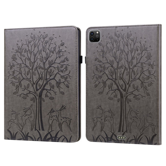 For iPad Air 2020 / Pro 11 2020 Tree & Deer Pattern Pressed Printing Horizontal Flip PU Leather Tablet Case with Holder & Card Slots & Sleep / Wake-up Function(Grey) - iPad Pro 11 (2020) Cases by buy2fix | Online Shopping UK | buy2fix