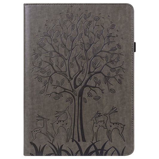 For iPad Air 2020 / Pro 11 2020 Tree & Deer Pattern Pressed Printing Horizontal Flip PU Leather Tablet Case with Holder & Card Slots & Sleep / Wake-up Function(Grey) - iPad Pro 11 (2020) Cases by buy2fix | Online Shopping UK | buy2fix