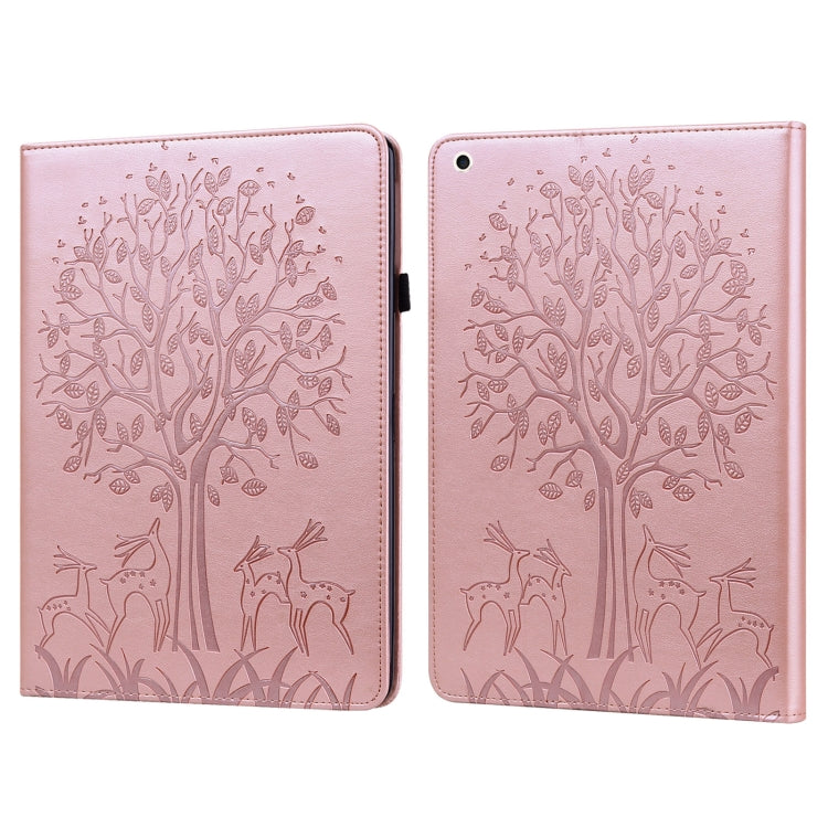 For iPad Pro 10.5 2017 / 10.2 2019 Tree & Deer Pattern Pressed Printing Horizontal Flip PU Leather Case with Holder & Card Slots & Sleep / Wake-up Function(Pink) - iPad 10.2 Cases by buy2fix | Online Shopping UK | buy2fix