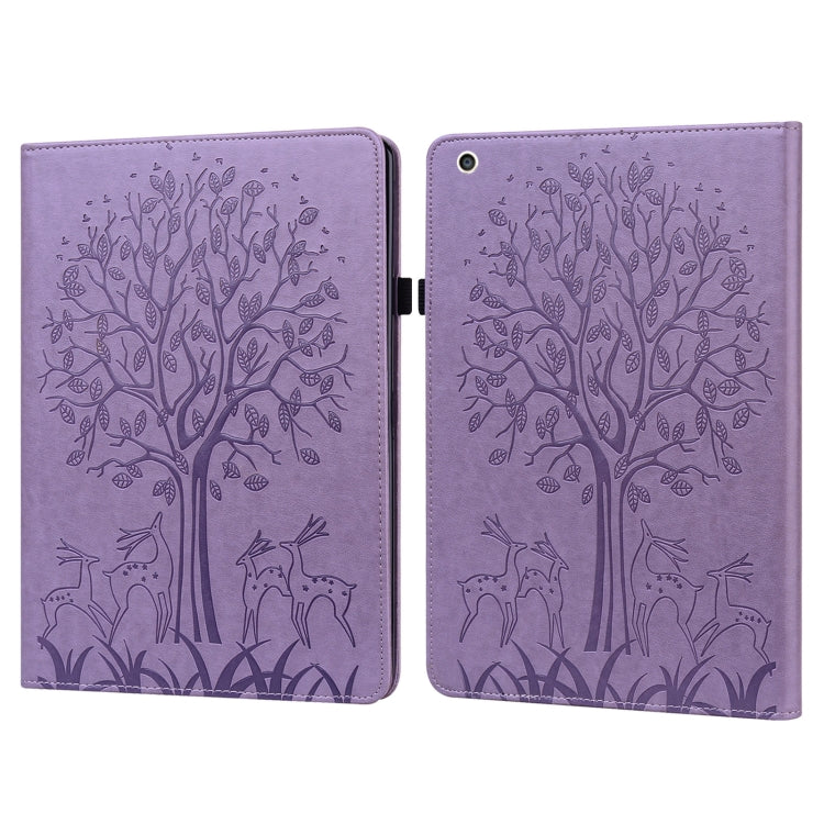 Tree & Deer Pattern Pressed Printing Horizontal Flip PU Leather Case with Holder & Card Slots & Sleep / Wake-up Function For iPad mini 5/4/3/2/1(Purple) - iPad Mini 4 & 3 & 2 & 1 Cases by buy2fix | Online Shopping UK | buy2fix