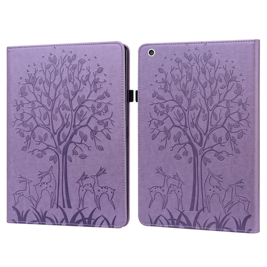 Tree & Deer Pattern Pressed Printing Horizontal Flip PU Leather Case with Holder & Card Slots & Sleep / Wake-up Function For iPad mini 5/4/3/2/1(Purple) - iPad Mini 4 & 3 & 2 & 1 Cases by buy2fix | Online Shopping UK | buy2fix