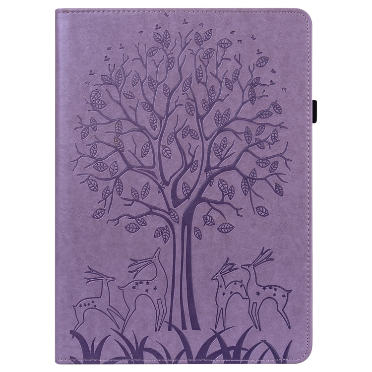 Tree & Deer Pattern Pressed Printing Horizontal Flip PU Leather Case with Holder & Card Slots & Sleep / Wake-up Function For iPad mini 5/4/3/2/1(Purple) - iPad Mini 4 & 3 & 2 & 1 Cases by buy2fix | Online Shopping UK | buy2fix