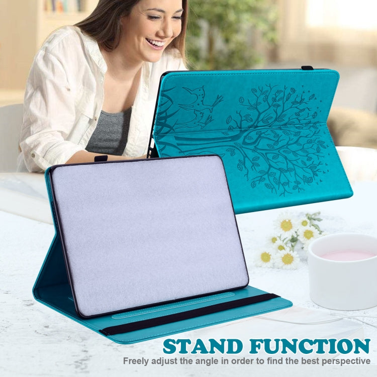 Tree & Deer Pattern Pressed Printing Horizontal Flip PU Leather Case with Holder & Card Slots & Sleep / Wake-up Function For iPad mini 5/4/3/2/1(Blue) - iPad Mini 4 & 3 & 2 & 1 Cases by buy2fix | Online Shopping UK | buy2fix