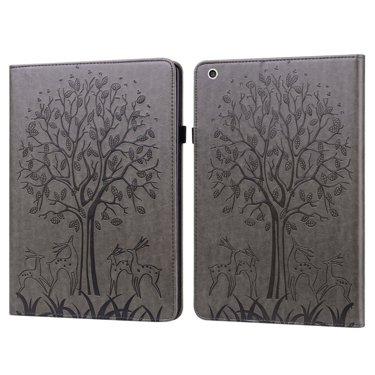 Tree & Deer Pattern Pressed Printing Horizontal Flip PU Leather Case with Holder & Card Slots & Sleep / Wake-up Function For iPad mini 5/4/3/2/1(Grey) - iPad Mini 4 & 3 & 2 & 1 Cases by buy2fix | Online Shopping UK | buy2fix