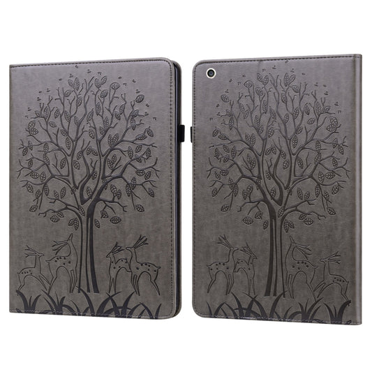 Tree & Deer Pattern Pressed Printing Horizontal Flip PU Leather Case with Holder & Card Slots & Sleep / Wake-up Function For iPad mini 5/4/3/2/1(Grey) - iPad Mini 4 & 3 & 2 & 1 Cases by buy2fix | Online Shopping UK | buy2fix
