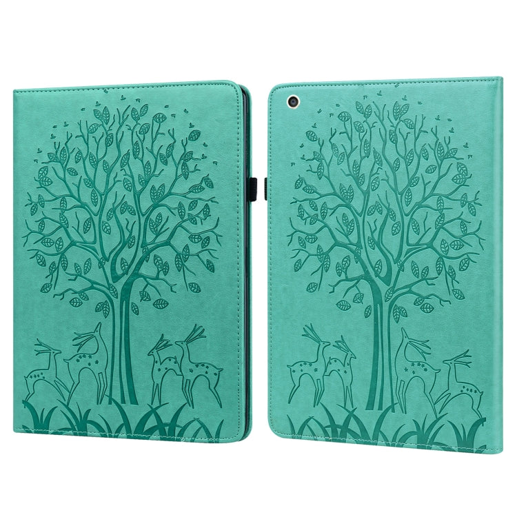 Tree & Deer Pattern Pressed Printing Horizontal Flip PU Leather Case with Holder & Card Slots & Sleep / Wake-up Function For iPad mini 5/4/3/2/1(Green) - iPad Mini 4 & 3 & 2 & 1 Cases by buy2fix | Online Shopping UK | buy2fix