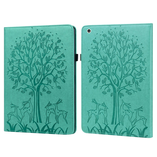 Tree & Deer Pattern Pressed Printing Horizontal Flip PU Leather Case with Holder & Card Slots & Sleep / Wake-up Function For iPad mini 5/4/3/2/1(Green) - iPad Mini 4 & 3 & 2 & 1 Cases by buy2fix | Online Shopping UK | buy2fix
