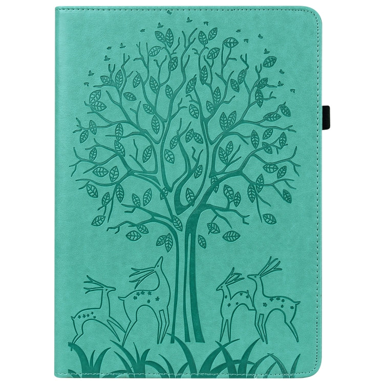 Tree & Deer Pattern Pressed Printing Horizontal Flip PU Leather Case with Holder & Card Slots & Sleep / Wake-up Function For iPad mini 5/4/3/2/1(Green) - iPad Mini 4 & 3 & 2 & 1 Cases by buy2fix | Online Shopping UK | buy2fix