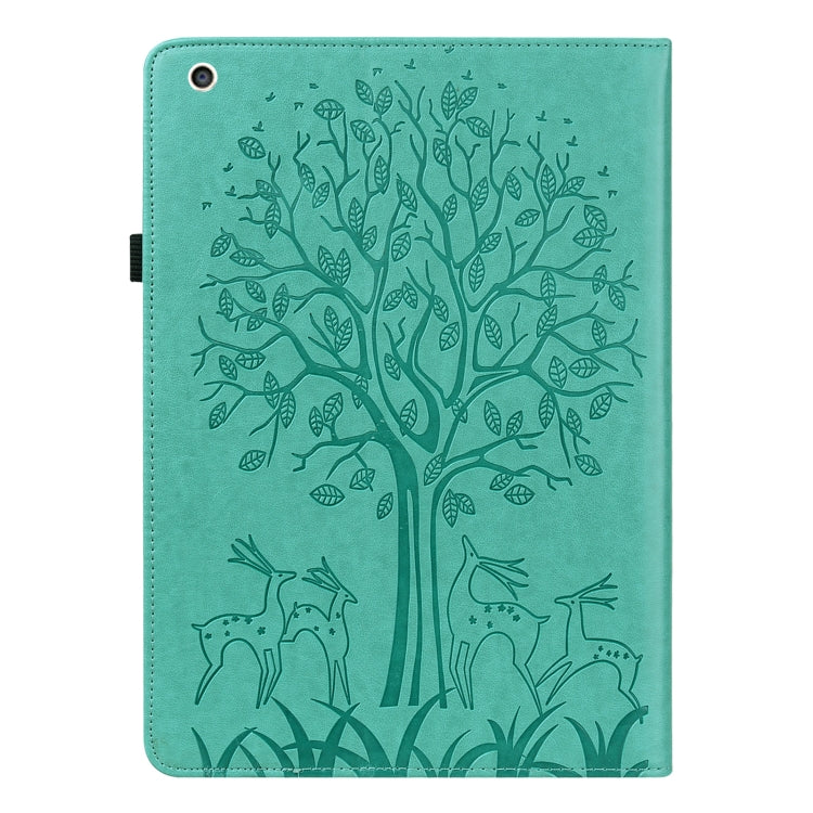 Tree & Deer Pattern Pressed Printing Horizontal Flip PU Leather Case with Holder & Card Slots & Sleep / Wake-up Function For iPad mini 5/4/3/2/1(Green) - iPad Mini 4 & 3 & 2 & 1 Cases by buy2fix | Online Shopping UK | buy2fix