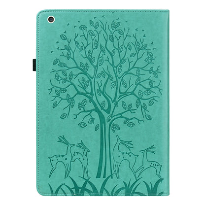Tree & Deer Pattern Pressed Printing Horizontal Flip PU Leather Case with Holder & Card Slots & Sleep / Wake-up Function For iPad mini 5/4/3/2/1(Green) - iPad Mini 4 & 3 & 2 & 1 Cases by buy2fix | Online Shopping UK | buy2fix