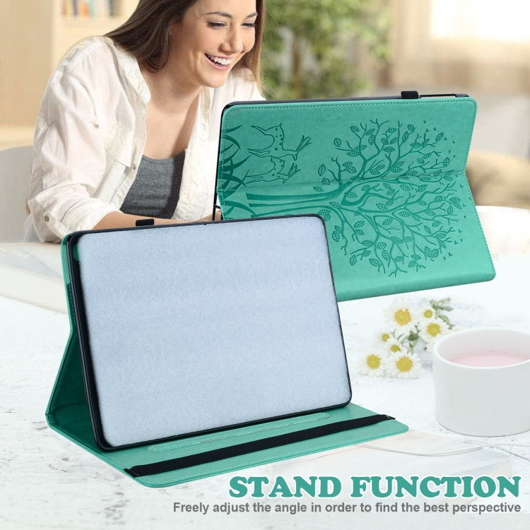 Tree & Deer Pattern Pressed Printing Horizontal Flip PU Leather Case with Holder & Card Slots & Sleep / Wake-up Function For iPad mini 5/4/3/2/1(Green) - iPad Mini 4 & 3 & 2 & 1 Cases by buy2fix | Online Shopping UK | buy2fix