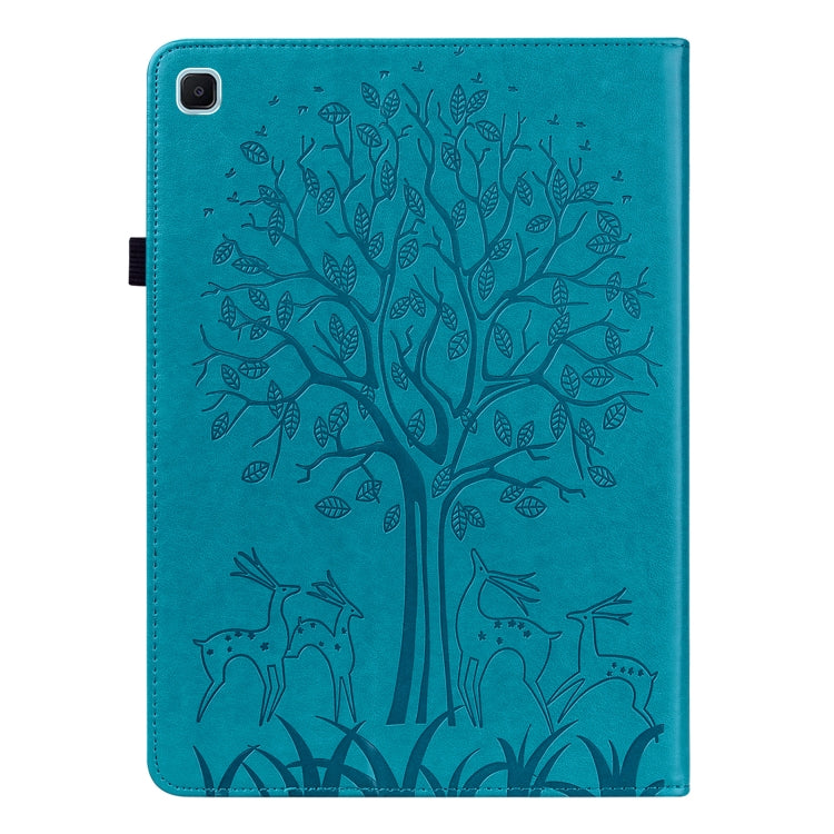 Tree & Deer Pattern Pressed Printing Horizontal Flip PU Leather Case with Holder & Card Slots & Sleep / Wake-up Function For Samsung Galaxy Tab S6 Lite(Blue) - Tab S6 Lite P610 / P615 by buy2fix | Online Shopping UK | buy2fix