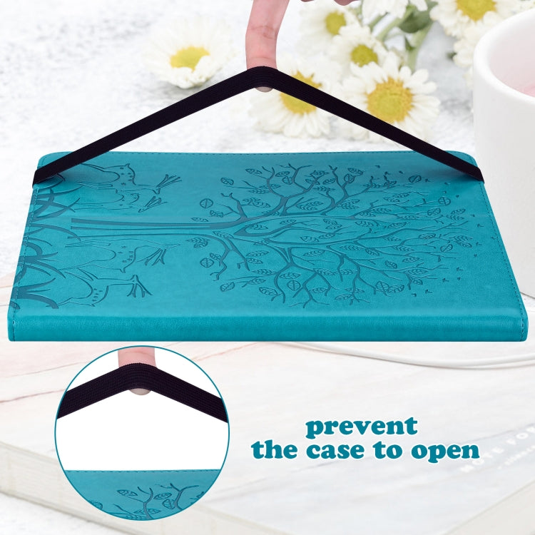 For Samsung Galaxy Tab S8 / Galaxy Tab S7 SM-T870 Tree & Deer Pattern Pressed Printing Horizontal Flip PU Leather Case with Holder & Card Slots(Blue) by buy2fix