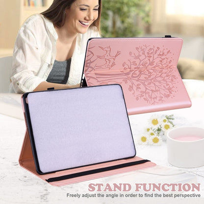 For Samsung Galaxy Tab S8 / Galaxy Tab S7 SM-T870 Tree & Deer Pattern Pressed Printing Horizontal Flip PU Leather Case with Holder & Card Slots(Pink) by buy2fix
