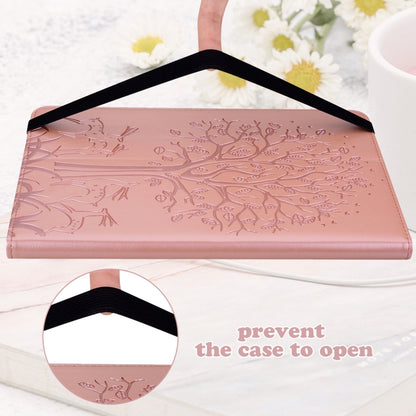 For Samsung Galaxy Tab S8 / Galaxy Tab S7 SM-T870 Tree & Deer Pattern Pressed Printing Horizontal Flip PU Leather Case with Holder & Card Slots(Pink) by buy2fix