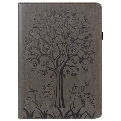 For Samsung Galaxy Tab S8 / Galaxy Tab S7 SM-T870 Tree & Deer Pattern Pressed Printing Horizontal Flip PU Leather Case with Holder & Card Slots(Grey) by buy2fix