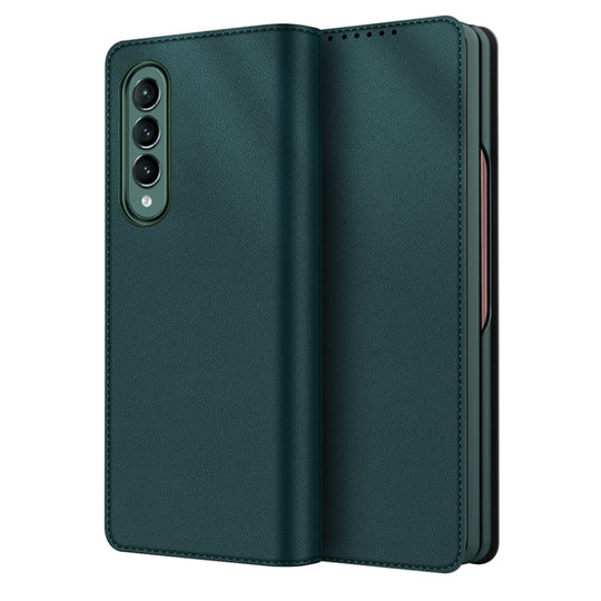 For Samsung Galaxy Z Fold3 5G Split Type Horizontal Flip Foldable Leather Case with Holder & Card Slots & Wallet(Plain Green)