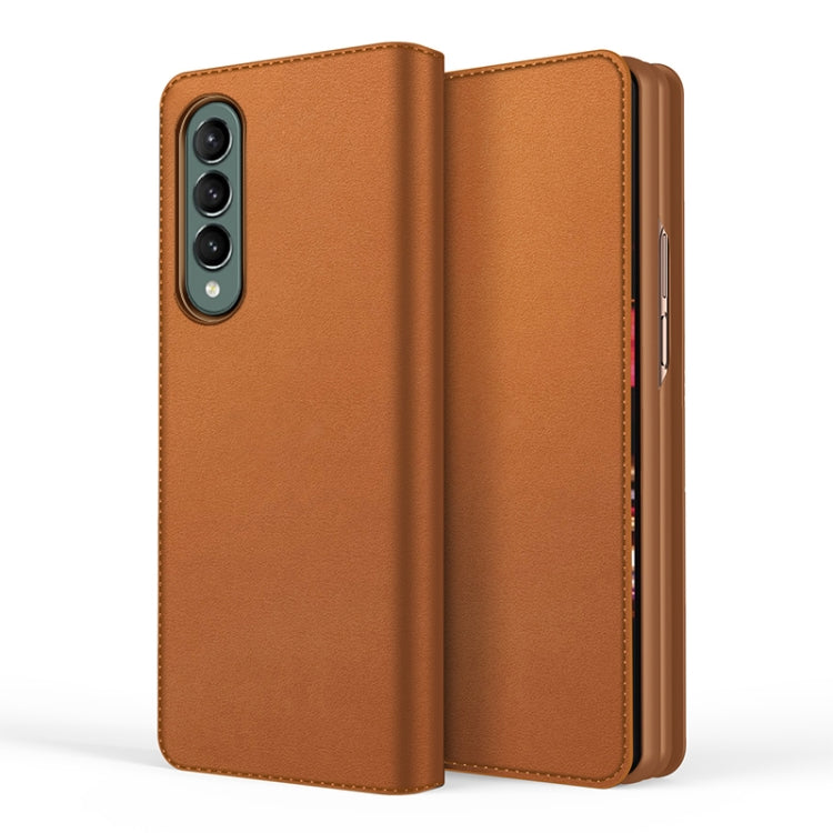 For Samsung Galaxy Z Fold3 5G Split Type Horizontal Flip Foldable Leather Case with Holder & Card Slots & Wallet(Plain Brown) by buy2fix