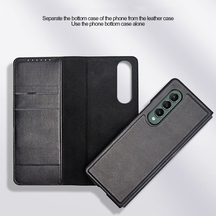 For Samsung Galaxy Z Fold3 5G Split Type Horizontal Flip Foldable Leather Case with Holder & Card Slots & Wallet(Plain Black) by buy2fix