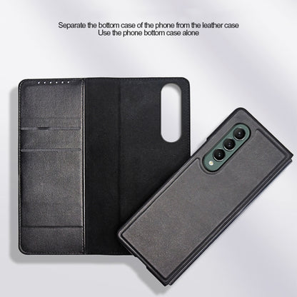 For Samsung Galaxy Z Fold3 5G Split Type Horizontal Flip Foldable Leather Case with Holder & Card Slots & Wallet(Plain Black) by buy2fix
