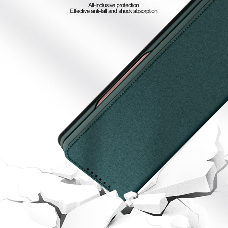 For Samsung Galaxy Z Fold3 5G Split Type Horizontal Flip Foldable Leather Case with Holder & Card Slots & Wallet(Plain Black) by buy2fix