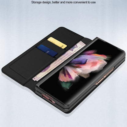 For Samsung Galaxy Z Fold3 5G Split Type Horizontal Flip Foldable Leather Case with Holder & Card Slots & Wallet(Plain Black) by buy2fix