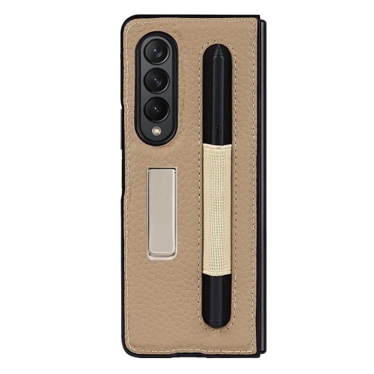 For Samsung Galaxy Z Fold3 5G Litchi Texture Leather Protective Case with Holder & Pen Slot(Brown) by buy2fix