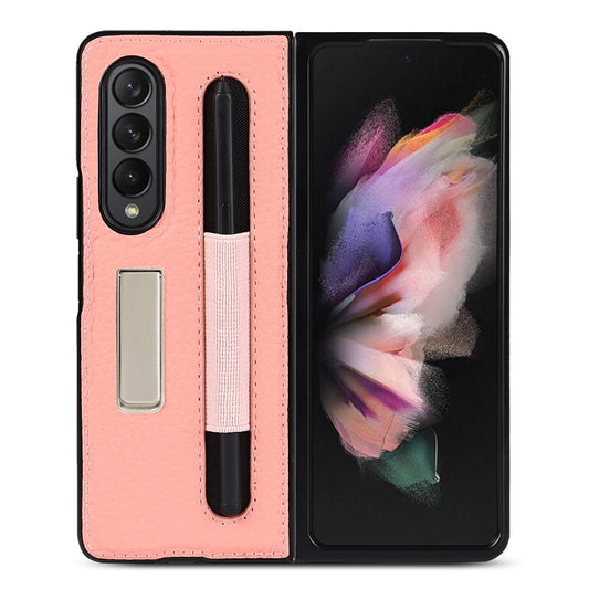 For Samsung Galaxy Z Fold3 5G Litchi Texture Leather Protective Case with Holder & Pen Slot(Pink) - Galaxy Phone Cases by buy2fix | Online Shopping UK | buy2fix