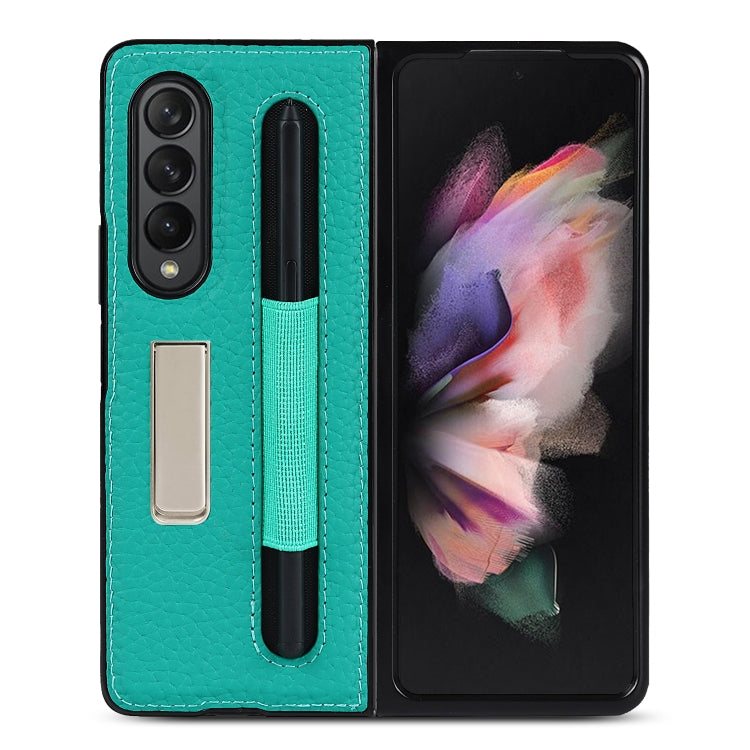 For Samsung Galaxy Z Fold3 5G Litchi Texture Leather Protective Case with Holder & Pen Slot(Green) - Galaxy Phone Cases by buy2fix | Online Shopping UK | buy2fix