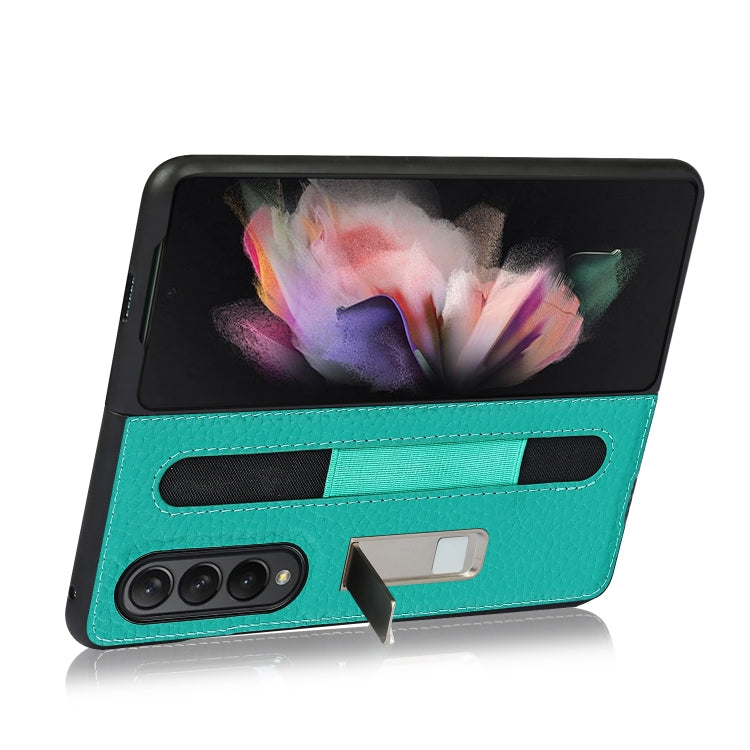 For Samsung Galaxy Z Fold3 5G Litchi Texture Leather Protective Case with Holder & Pen Slot(Green) - Galaxy Phone Cases by buy2fix | Online Shopping UK | buy2fix