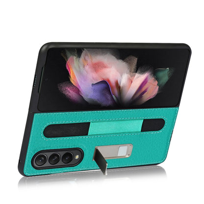 For Samsung Galaxy Z Fold3 5G Litchi Texture Leather Protective Case with Holder & Pen Slot(Green) - Galaxy Phone Cases by buy2fix | Online Shopping UK | buy2fix